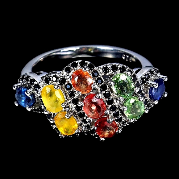 925 Sterling Silver Ring Sz 6 with Natural Sapphire & Black Spinel - Picture 2 of 3